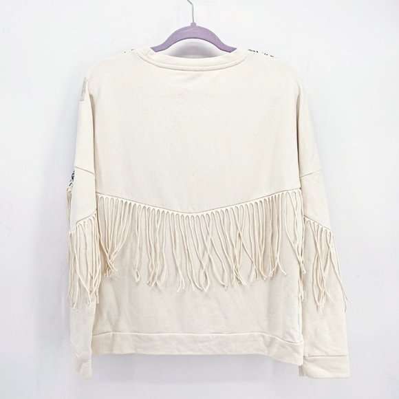 Boho Fringe Cream and Black Sweatshirt - Picture 7 of 10